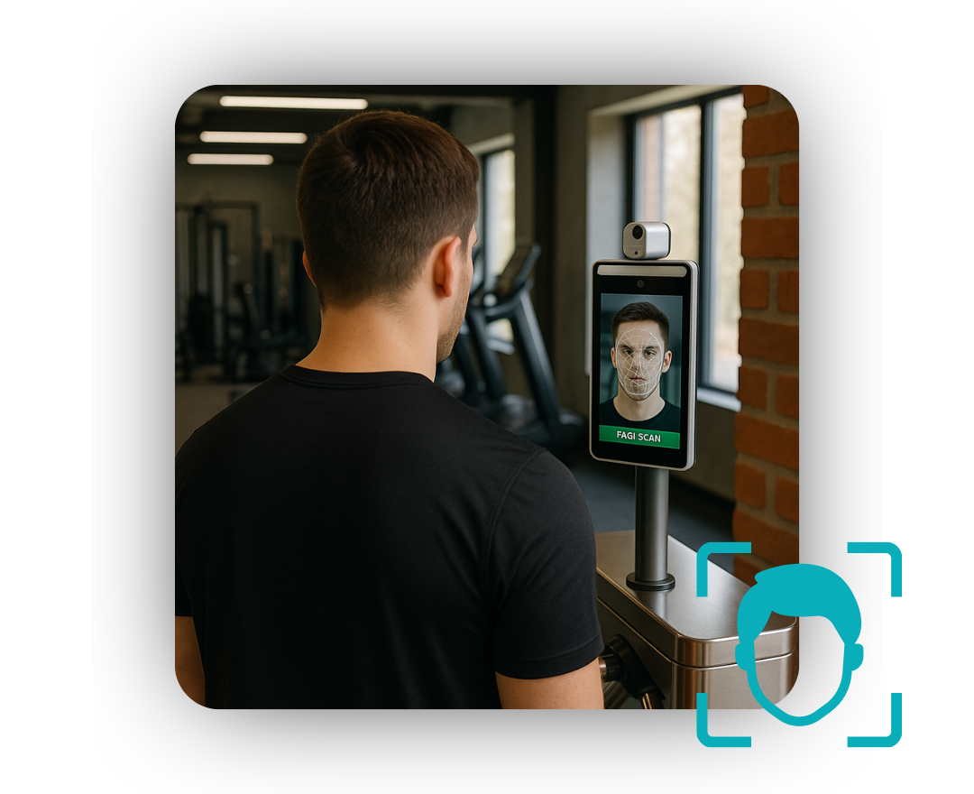 Cámara de reconocimiento facial biométrico con IA para gimnasios premium
