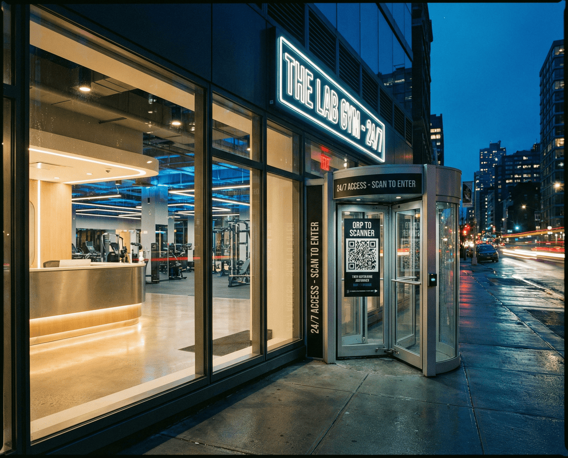 Gimnasio 24 horas con control de acceso automatizado y sistema QR